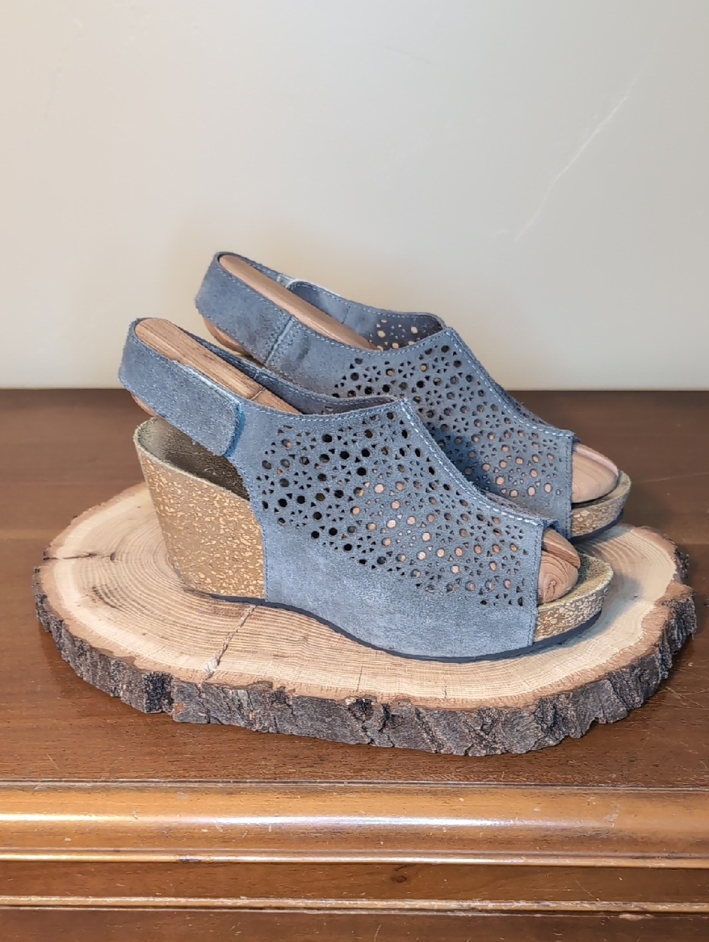 Wedge Slingback Sandals in Gray Slate Blue